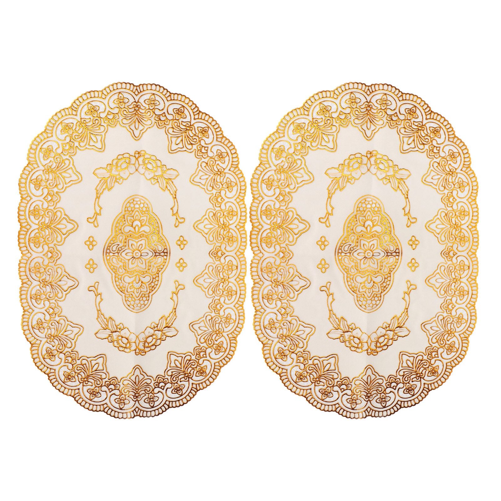 2Pcs PVC Table Mat Gold Placemats Cup Coaster Pad Kitchen Restaurant Wedding DecorationOval 01