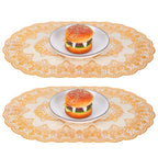 2Pcs PVC Table Mat Gold Placemats Cup Coaster Pad Kitchen Restaurant Wedding DecorationOval 01