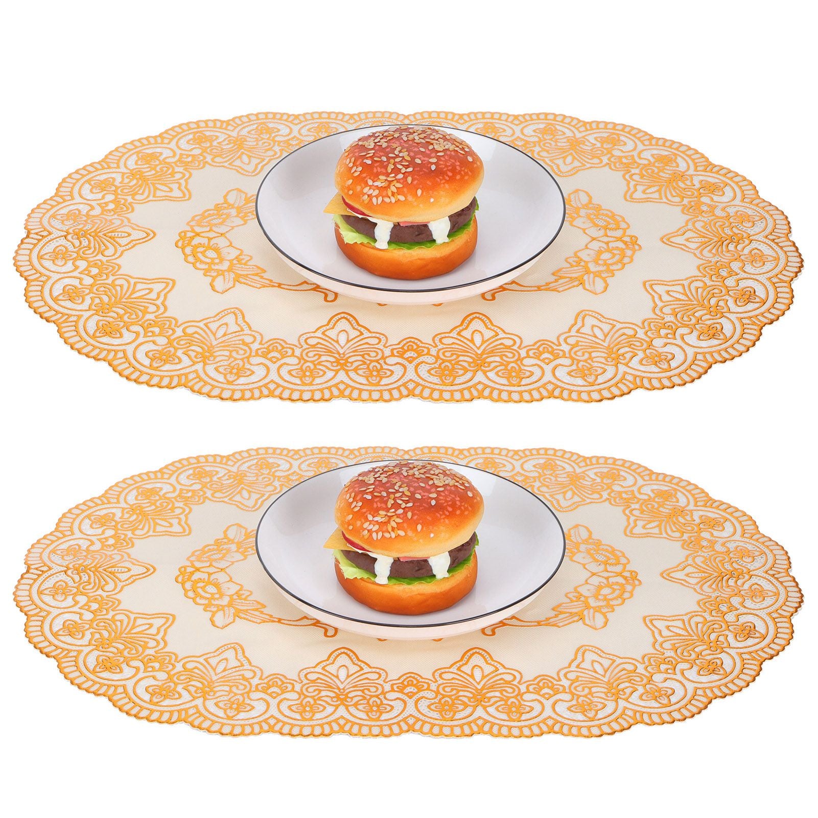 2Pcs PVC Table Mat Gold Placemats Cup Coaster Pad Kitchen Restaurant Wedding DecorationOval 01