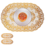 2Pcs PVC Table Mat Gold Placemats Cup Coaster Pad Kitchen Restaurant Wedding DecorationOval 01