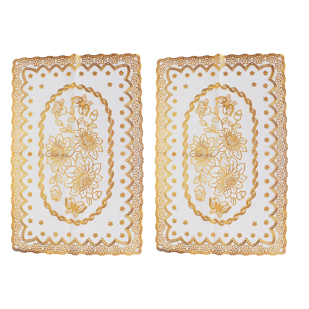 2PCS 30cmx45cm PVC Table Mat Gold Placemats Cup Coaster Pad Kitchen Wedding DecorationStyle 1