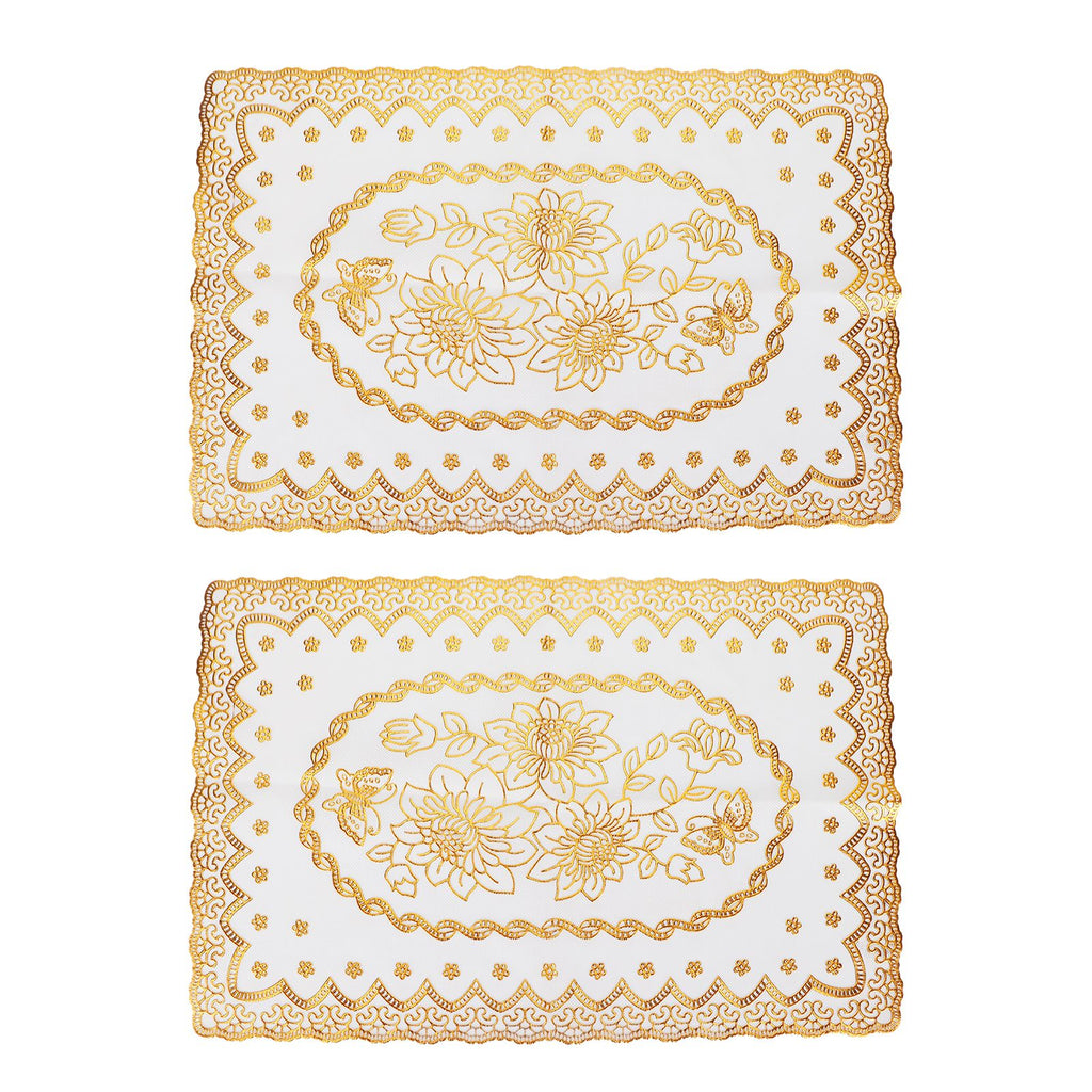 2PCS 30cmx45cm PVC Table Mat Gold Placemats Cup Coaster Pad Kitchen Wedding DecorationStyle 1