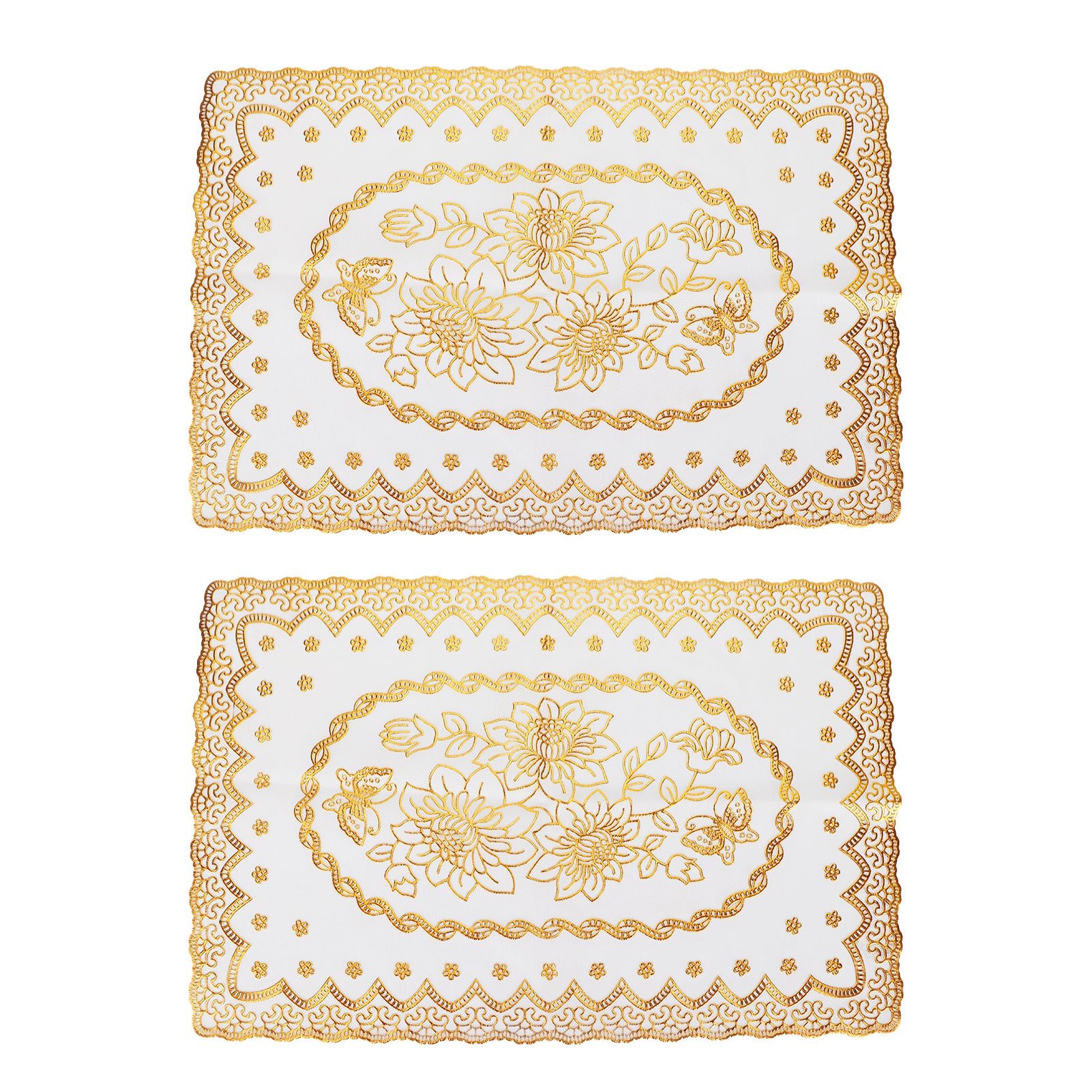 2PCS 30cmx45cm PVC Table Mat Gold Placemats Cup Coaster Pad Kitchen Wedding DecorationStyle 1