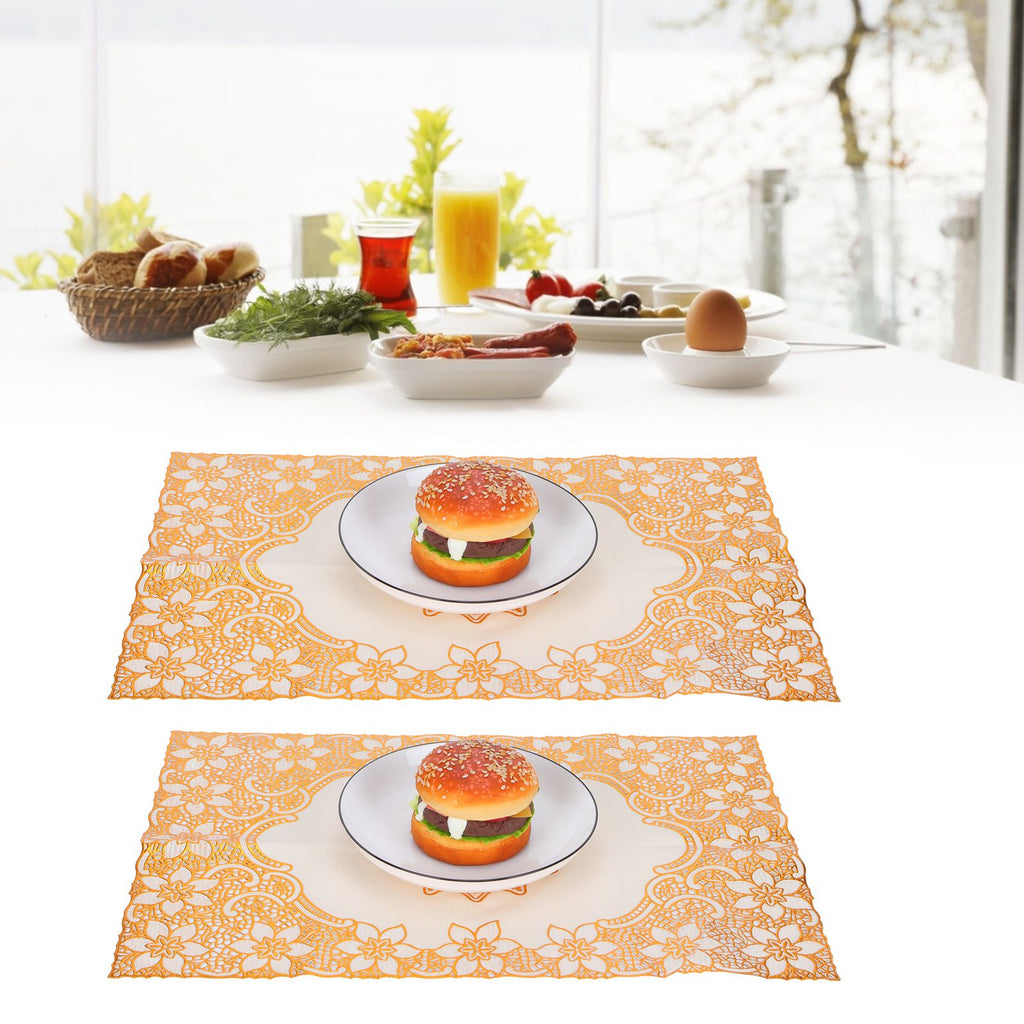 2PCS 30cmx45cm PVC Table Mat Gold Placemats Cup Coaster Pad Kitchen Wedding DecorationStyle 2