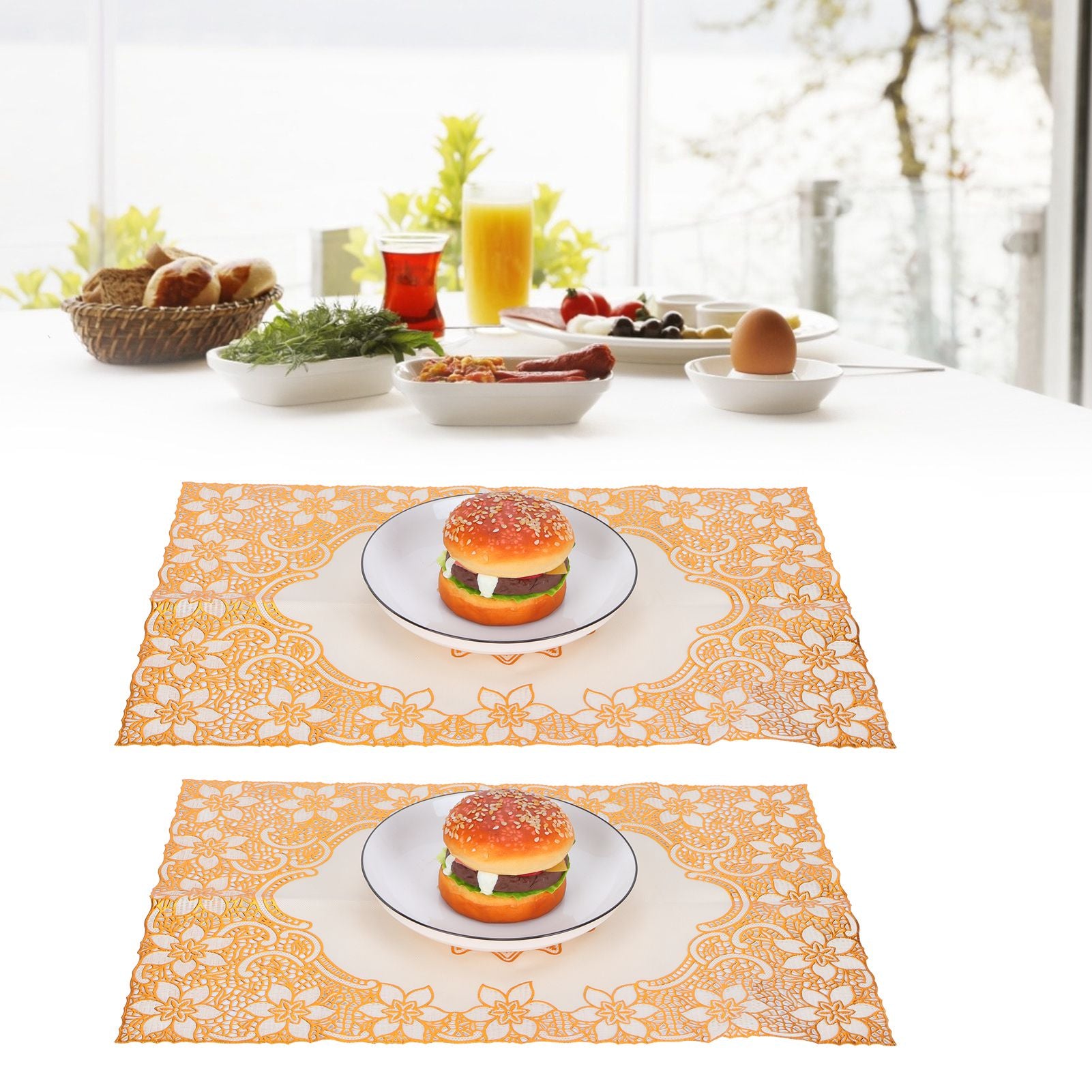 2PCS 30cmx45cm PVC Table Mat Gold Placemats Cup Coaster Pad Kitchen Wedding DecorationStyle 2