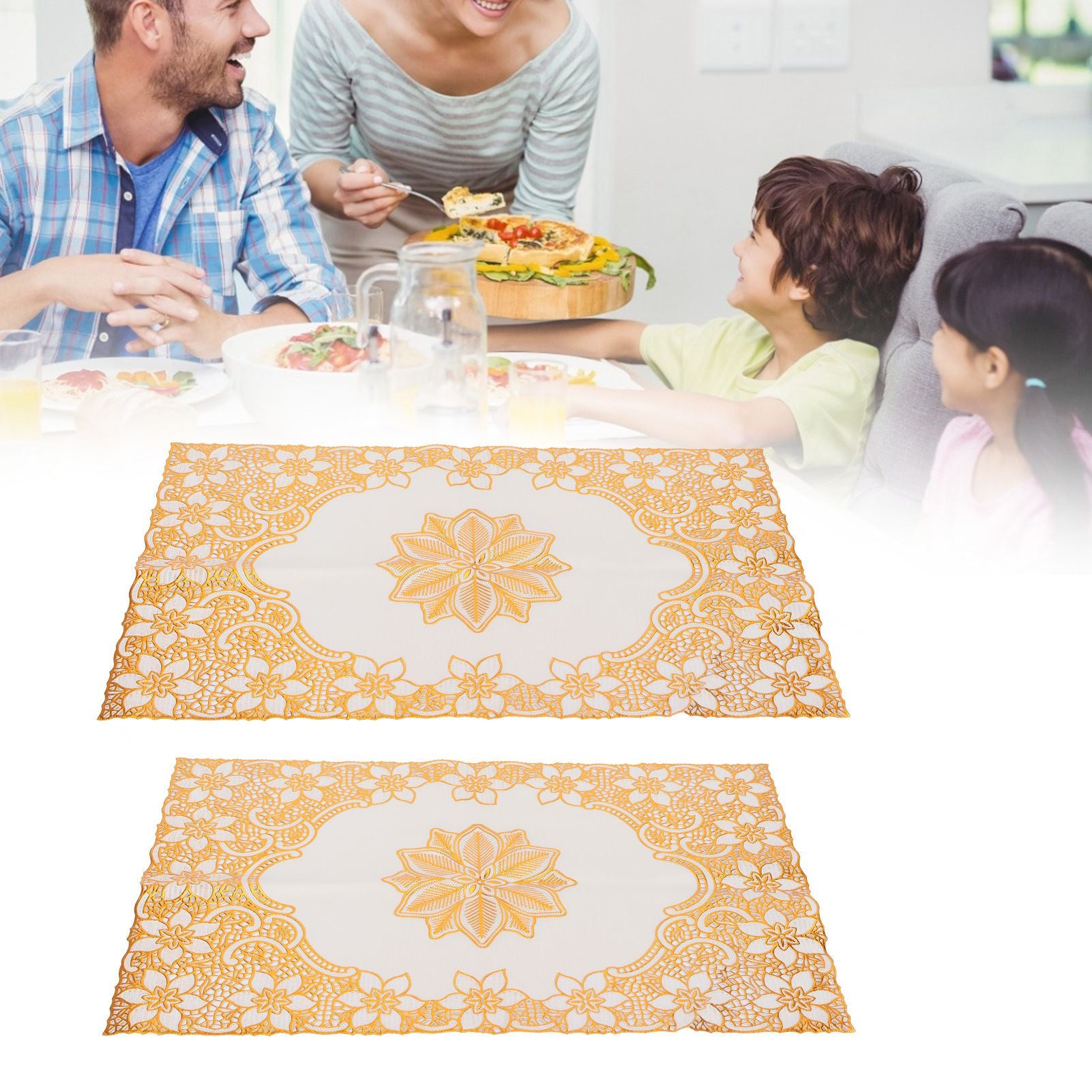 2PCS 30cmx45cm PVC Table Mat Gold Placemats Cup Coaster Pad Kitchen Wedding DecorationStyle 2