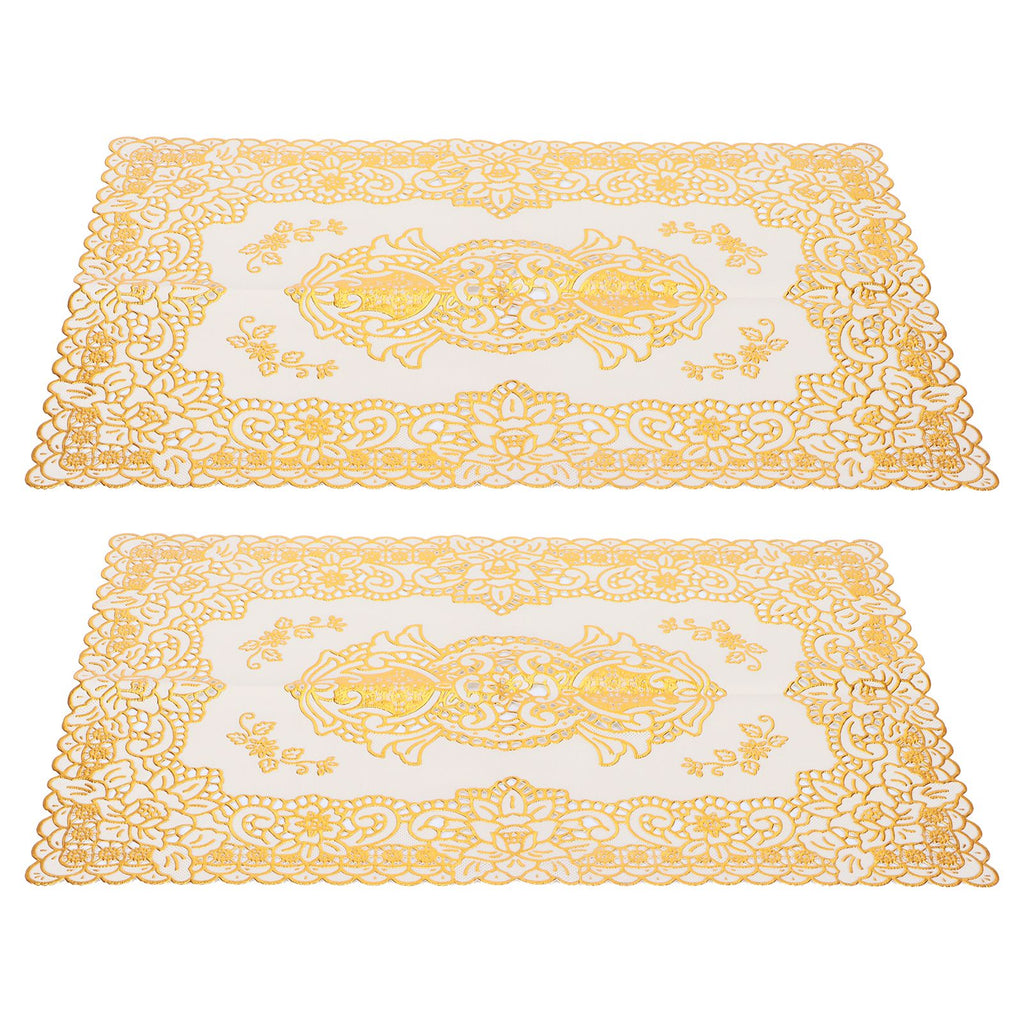 2PCS 30cmx45cm PVC Table Mat Gold Placemats Cup Coaster Pad Kitchen Wedding DecorationStyle 3