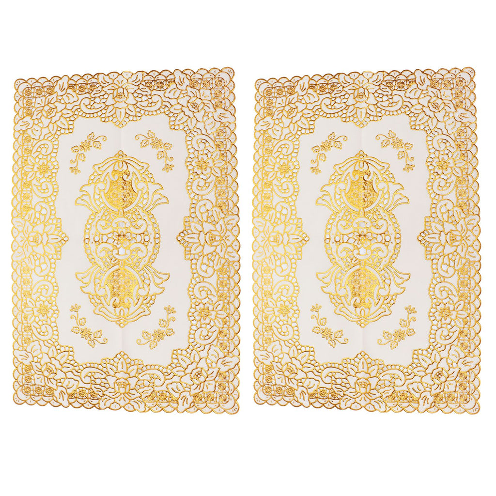 2PCS 30cmx45cm PVC Table Mat Gold Placemats Cup Coaster Pad Kitchen Wedding DecorationStyle 3