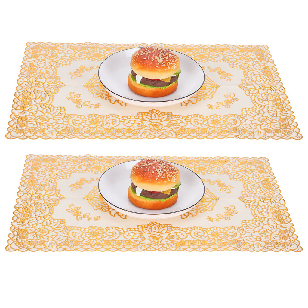 2PCS 30cmx45cm PVC Table Mat Gold Placemats Cup Coaster Pad Kitchen Wedding DecorationStyle 3