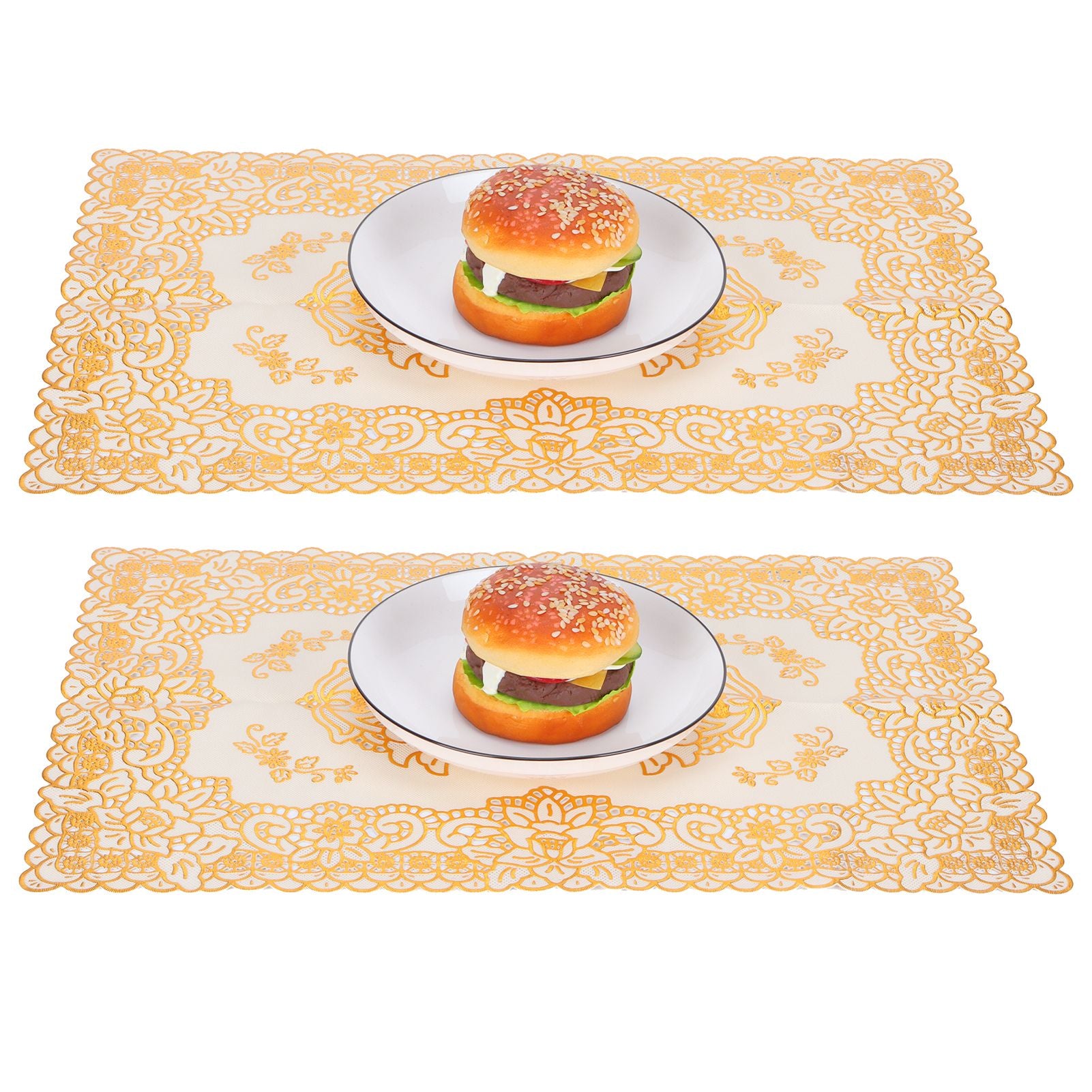 2PCS 30cmx45cm PVC Table Mat Gold Placemats Cup Coaster Pad Kitchen Wedding DecorationStyle 3