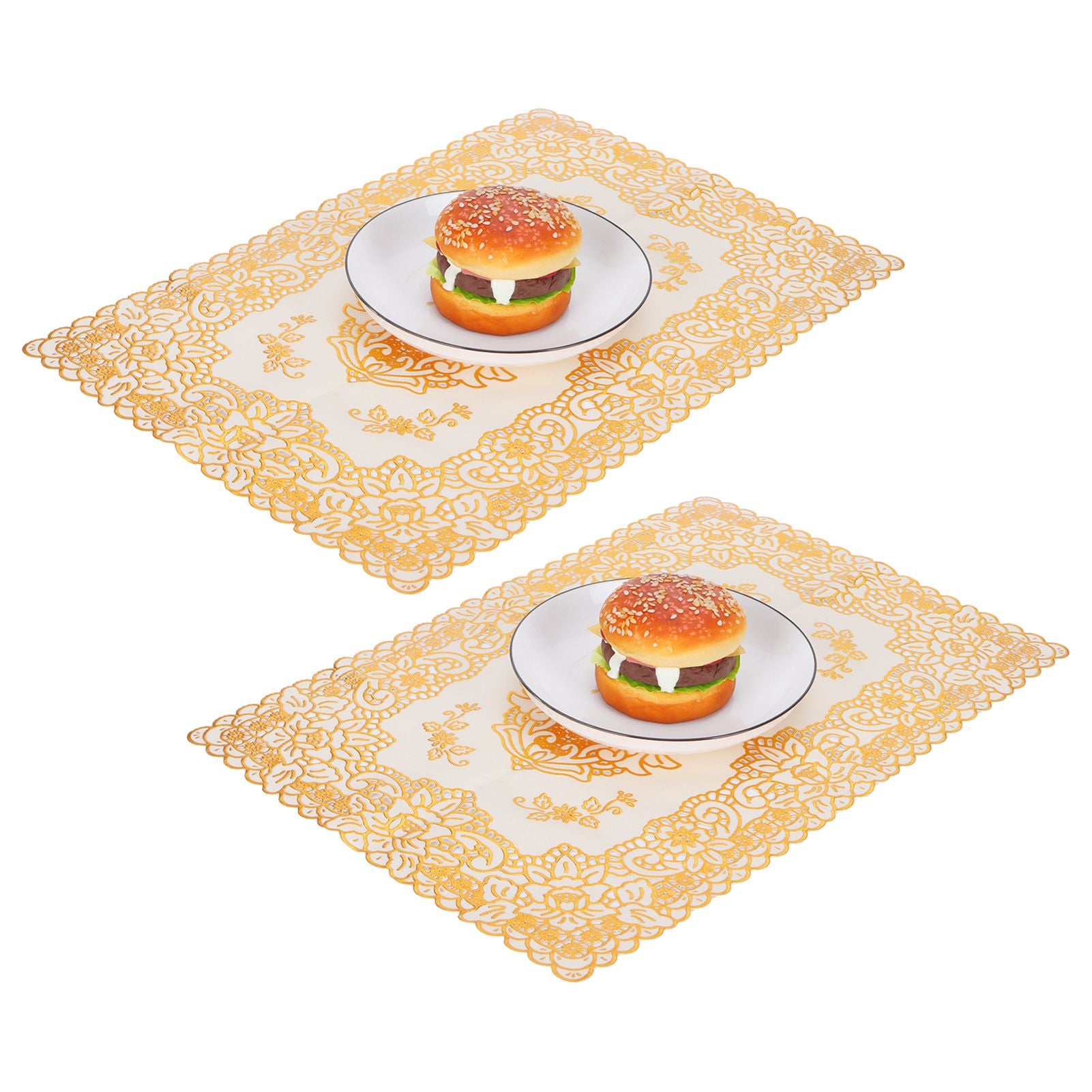 2PCS 30cmx45cm PVC Table Mat Gold Placemats Cup Coaster Pad Kitchen Wedding DecorationStyle 3