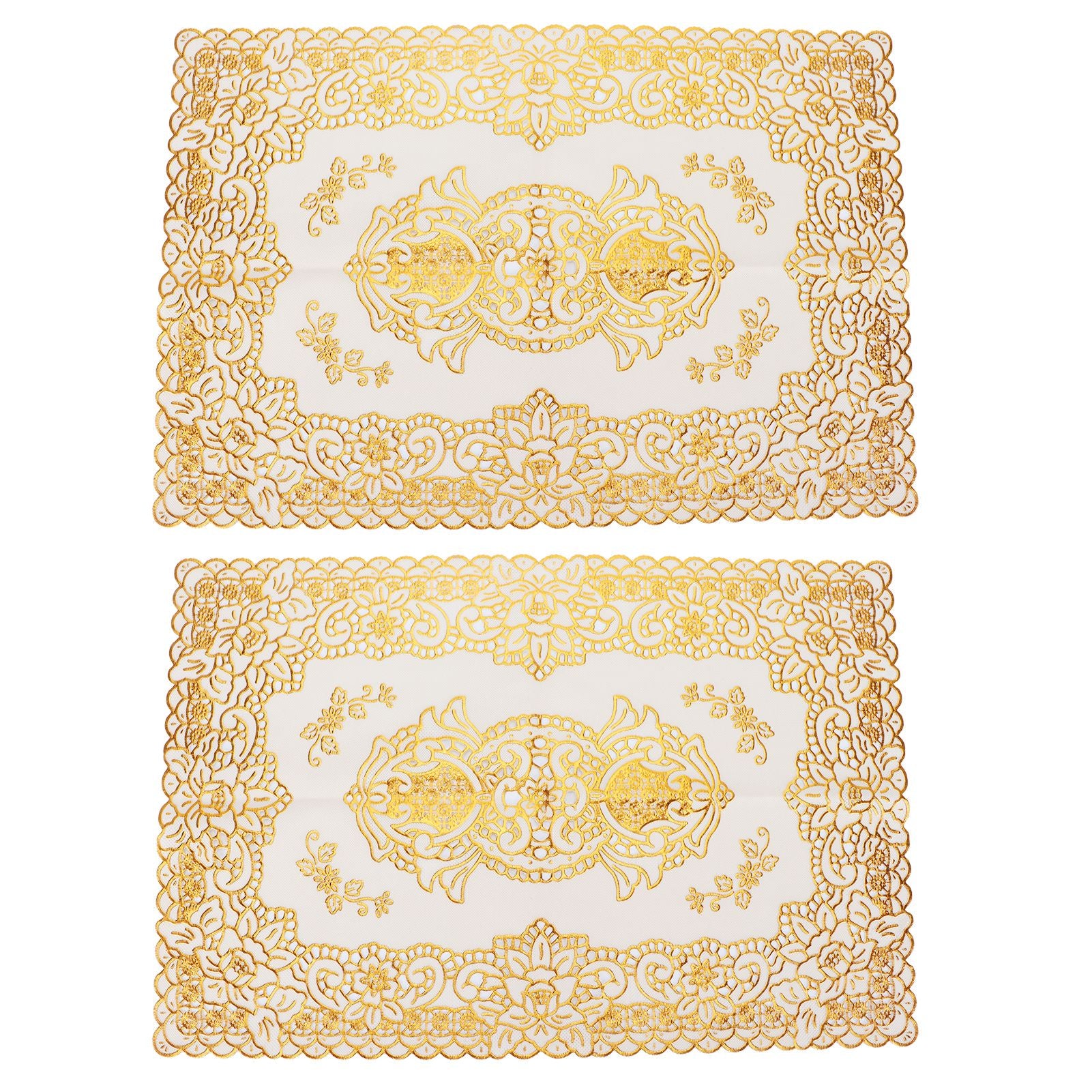 2PCS 30cmx45cm PVC Table Mat Gold Placemats Cup Coaster Pad Kitchen Wedding DecorationStyle 3