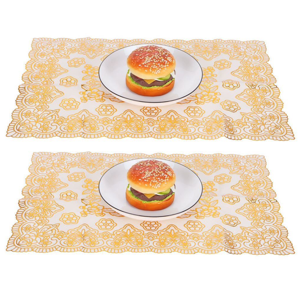 2PCS 30cmx45cm PVC Table Mat Gold Placemats Cup Coaster Pad Kitchen Wedding DecorationStyle 4