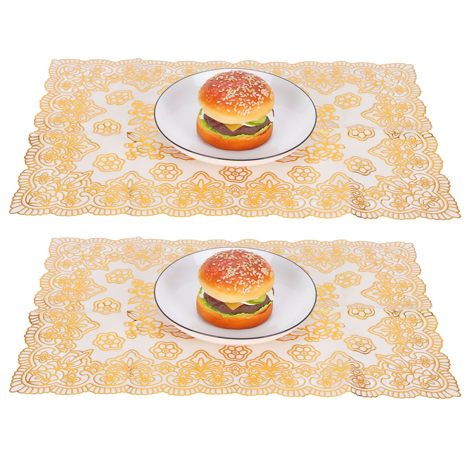 2PCS 30cmx45cm PVC Table Mat Gold Placemats Cup Coaster Pad Kitchen Wedding DecorationStyle 4