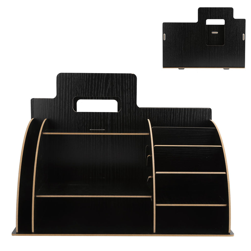Wood Desktop Organizer Innovative Cosmetics Stationery Storage Rack for Home OfficeBlack