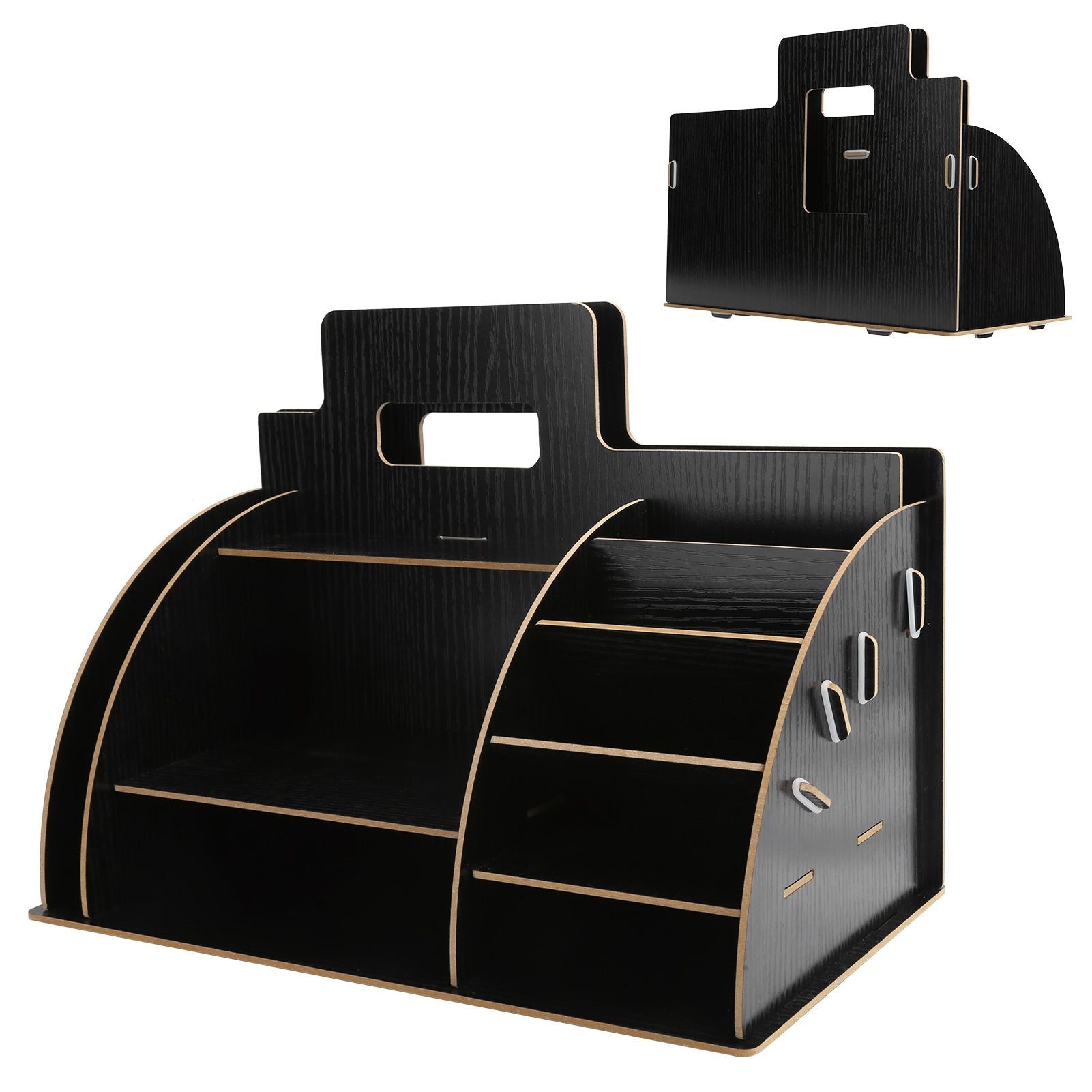 Wood Desktop Organizer Innovative Cosmetics Stationery Storage Rack for Home OfficeBlack