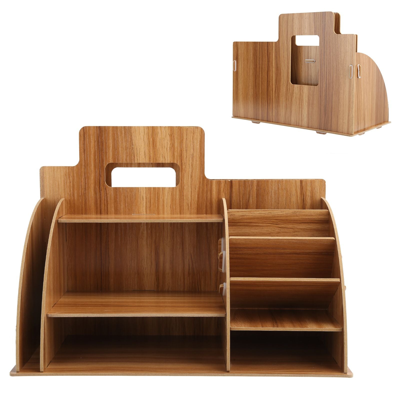 Wood Desktop Organizer Innovative Cosmetics Stationery Storage Rack for Home OfficeCherry Wood Color