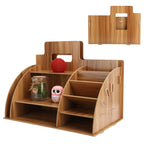 Wood Desktop Organizer Innovative Cosmetics Stationery Storage Rack for Home OfficeCherry Wood Color