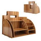 Wood Desktop Organizer Innovative Cosmetics Stationery Storage Rack for Home OfficeCherry Wood Color