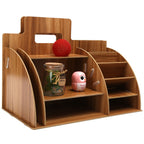 Wood Desktop Organizer Innovative Cosmetics Stationery Storage Rack for Home OfficeCherry Wood Color
