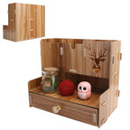 Desktop Organizer Wooden Pen Holder Storage Rack Stationery Supplies for Home OfficeCherry Wood Color