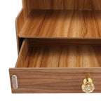 Desktop Organizer Wooden Pen Holder Storage Rack Stationery Supplies for Home OfficeCherry Wood Color
