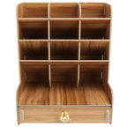 Wood Desktop Bookshelf Multi Function Pen Holder Stationery Box for Home Office Use(Cherry Wood Color )