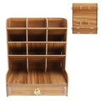 Wood Desktop Bookshelf Multi Function Pen Holder Stationery Box for Home Office Use(Cherry Wood Color )