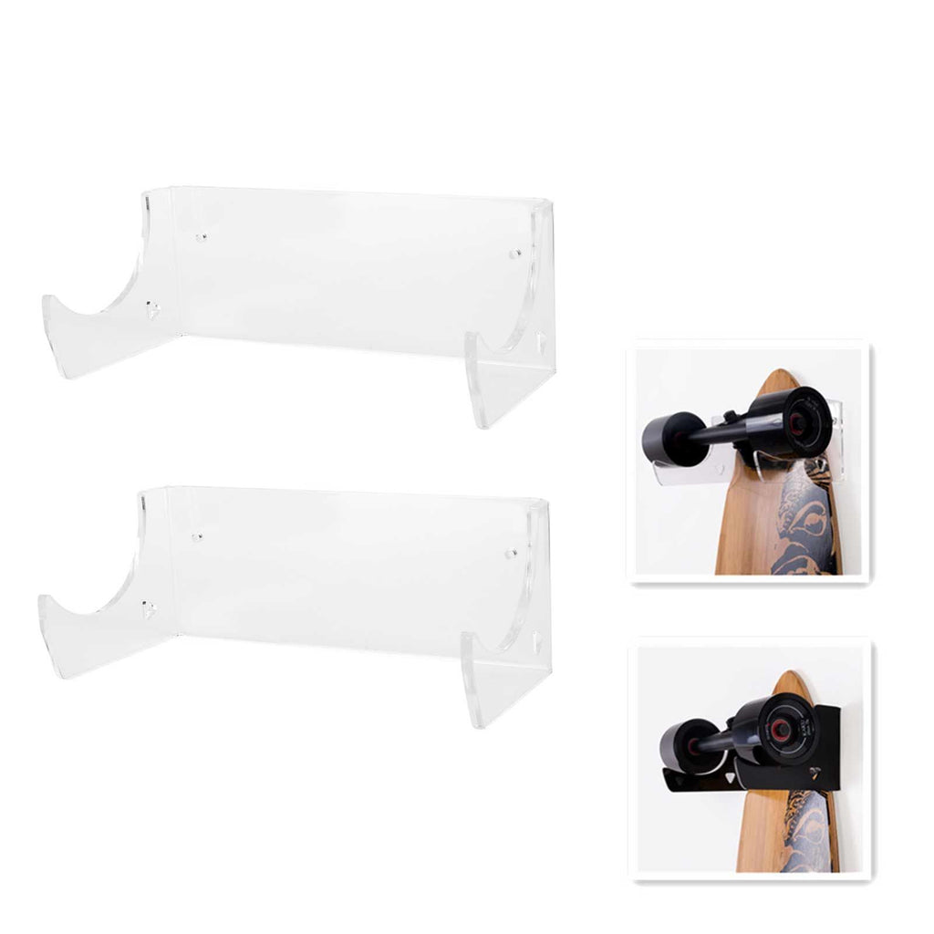 2Pcs Wall Shelf Skateboard Hanger Display Storage Rack Snowboard Organizer SuppliesTransparent