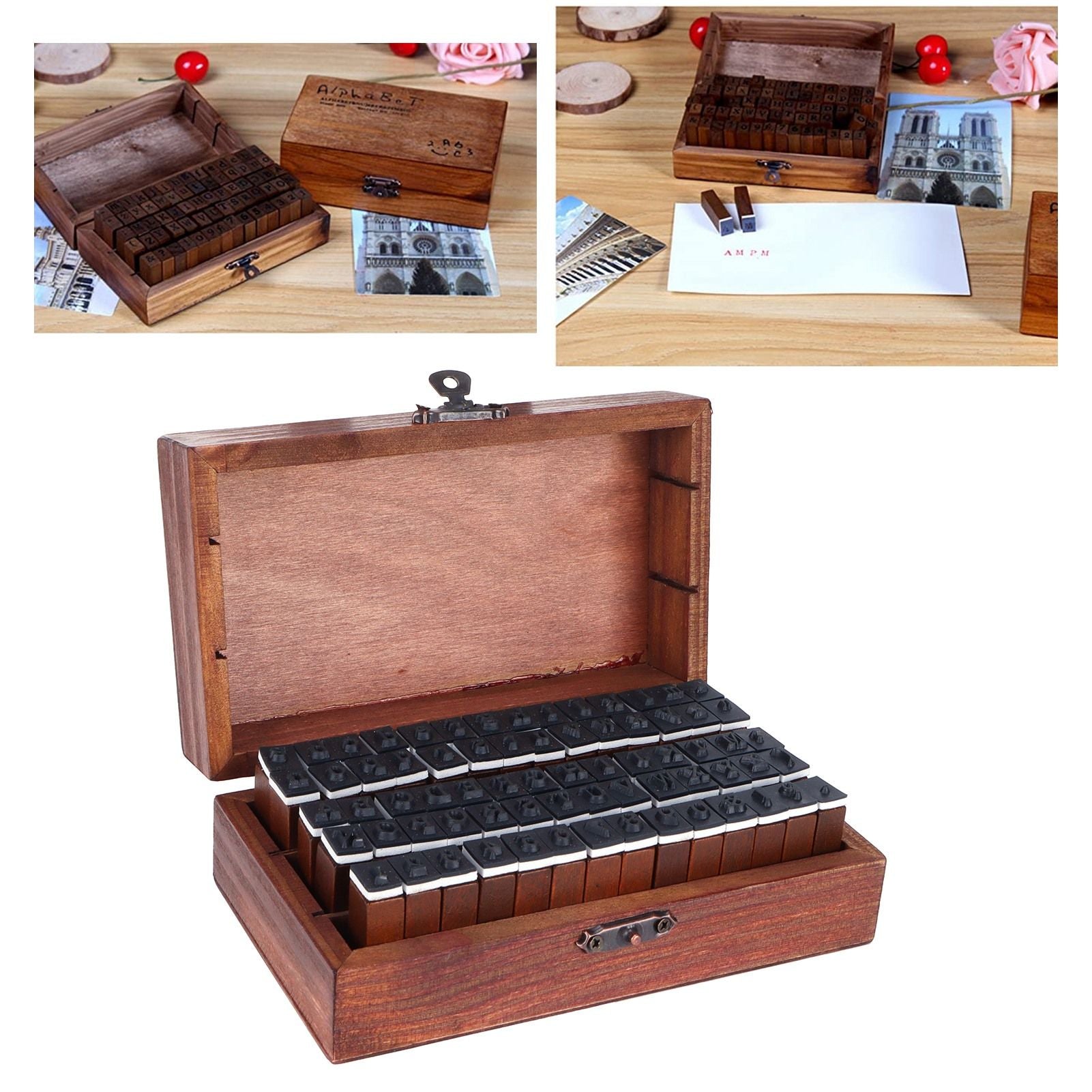 70Pcs/Set Stamps Kit Vintage Wood Alphabet Letter Number Stampers for DIY Scrapbook