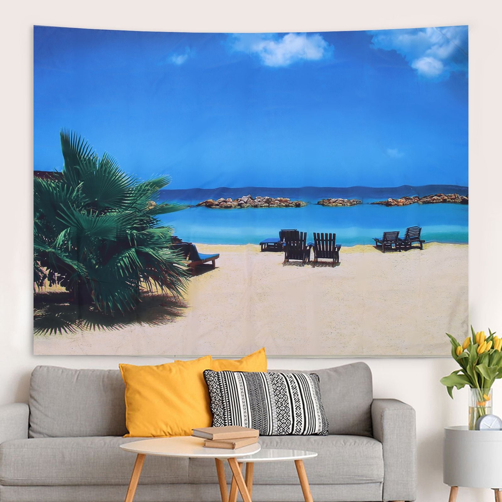 Wall Tapestry Beach Scenery Background Art Decoration for Home Living Room Bedroom200x150cm