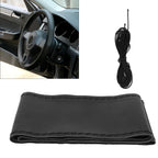 Universal Steering Wheel Cover with Needle Thread Protector for External Diameter of 3738cm(Black Black Thread )