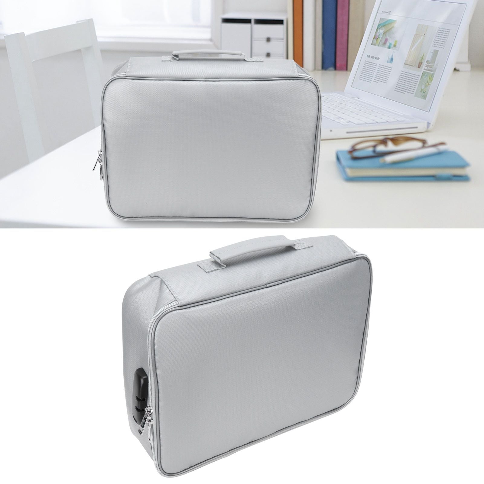 Files Storage Bag Multifunction Fireproof Waterproof Office Document Organizer Silver