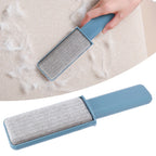 Double-Sided Hair Removal Brush with Storage Cover Portable Clothes Lint Remover Blue