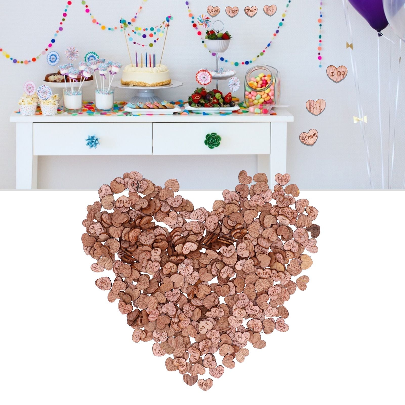 500Pcs Heart‑Shape Chips Wood Grain Slice Decoration DIY Hand‑Made Scrapbook Crafts