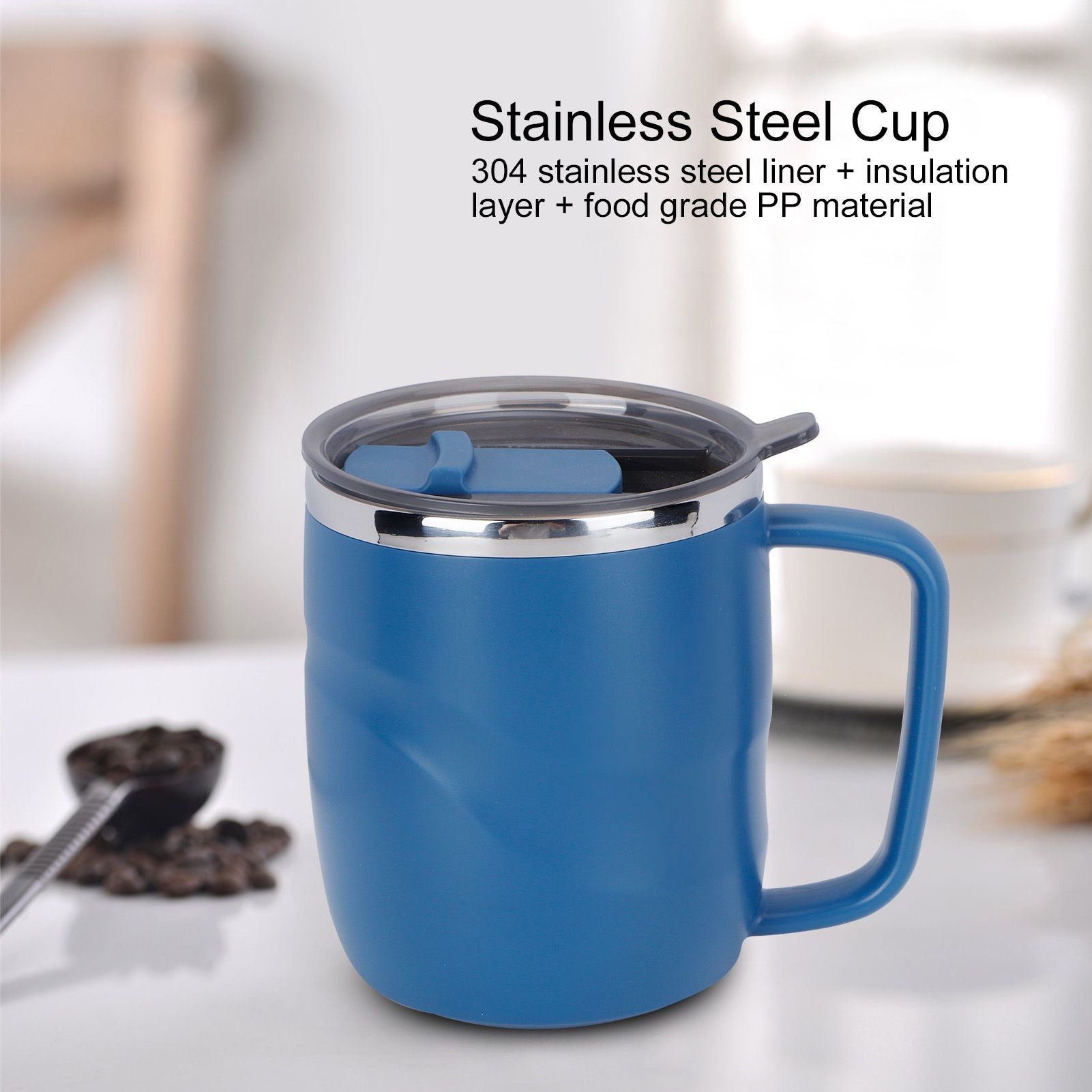 400ml Coffee Mug Stainless Steel Anti Scalding Water Cup with Lid for Home Office Wonderful Gift(Blue )
