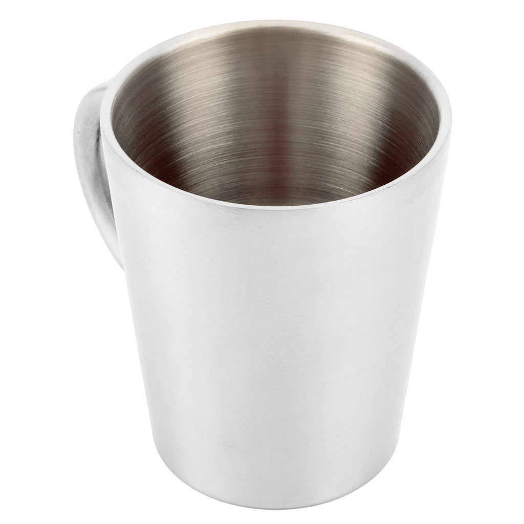 300ml Portable Mug 304 Stainless Steel Double Walled Insulated Coffee Beer Cup with HandleGlossy Silver