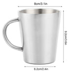 300ml Portable Mug 304 Stainless Steel Double Walled Insulated Coffee Beer Cup with HandleGlossy Silver