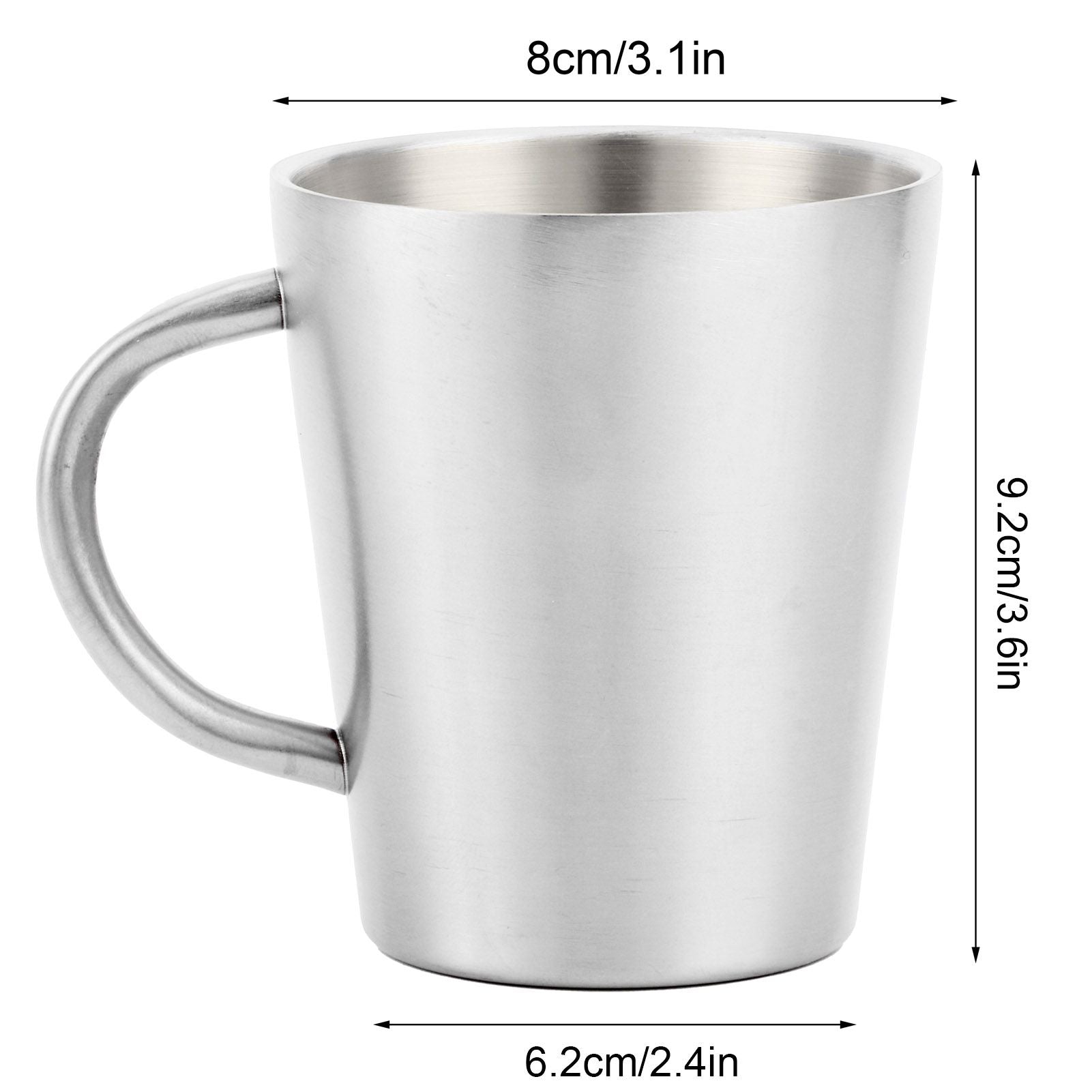 300ml Portable Mug 304 Stainless Steel Double Walled Insulated Coffee Beer Cup with HandleGlossy Silver