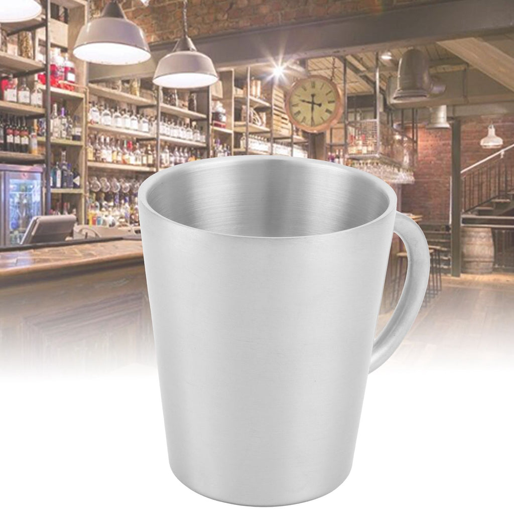 300ml Portable Mug 304 Stainless Steel Double Walled Insulated Coffee Beer Cup with HandleMatte Silver