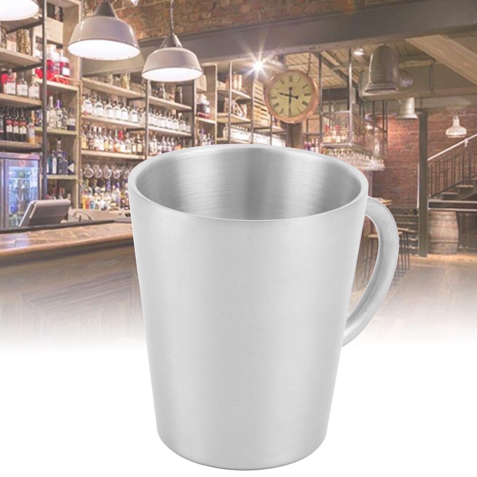 300ml Portable Mug 304 Stainless Steel Double Walled Insulated Coffee Beer Cup with HandleMatte Silver