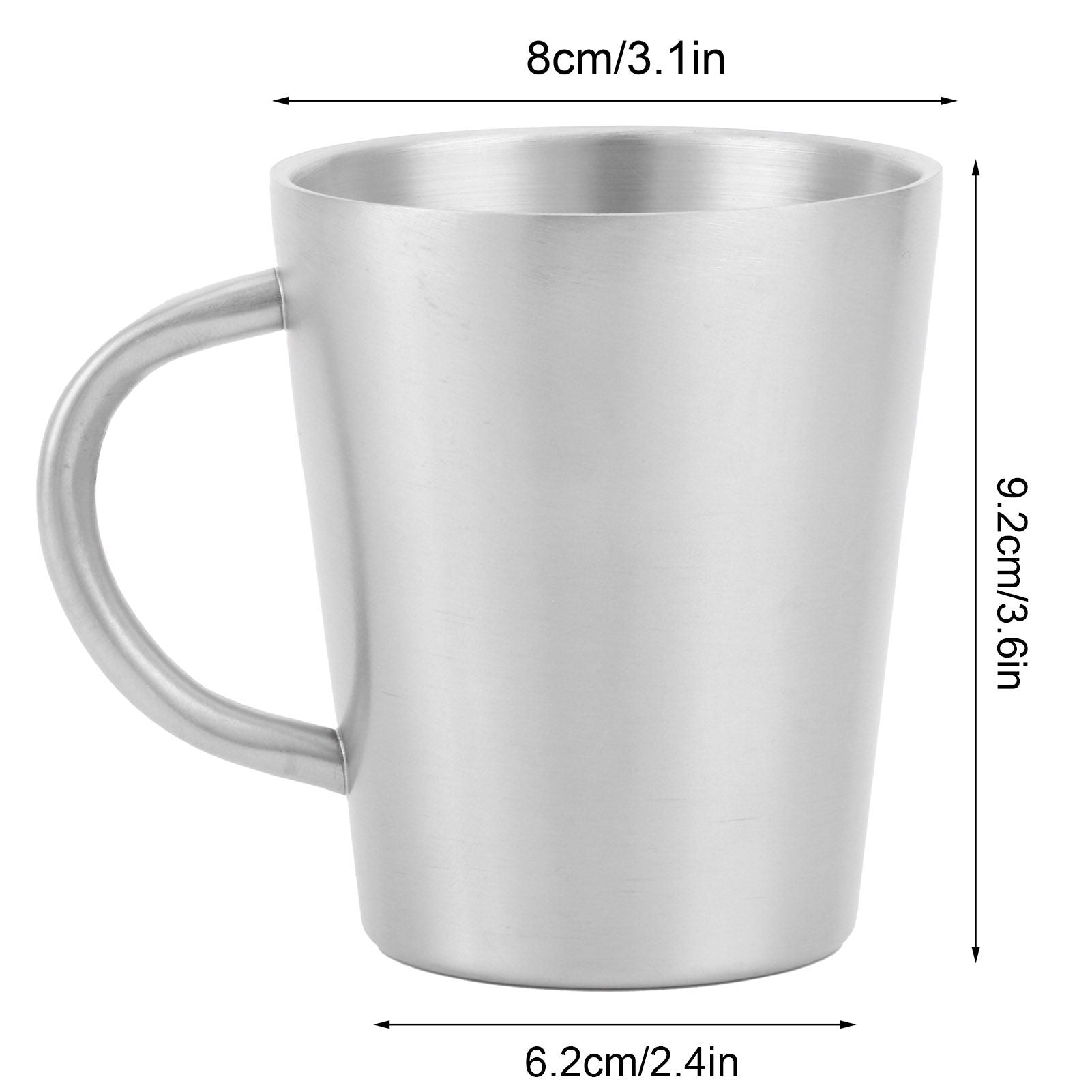 300ml Portable Mug 304 Stainless Steel Double Walled Insulated Coffee Beer Cup with HandleMatte Silver