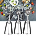 3PCS Ice Cream Scoop Cookies Scoop Set Stainless Steel Ice Cream Spoon Watermelon DiggerBlack