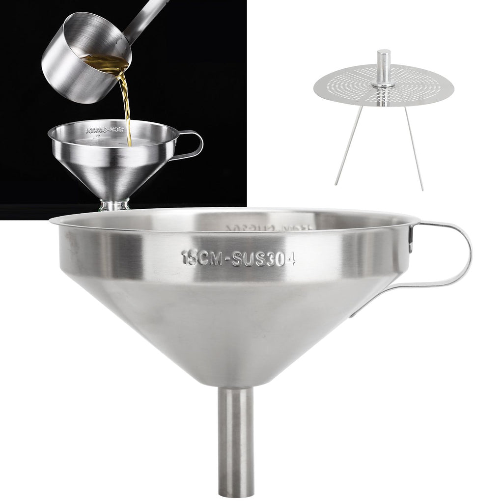 304 Stainless Steel Kitchen Funnel with Filter for Transferring of Liquid Dry Ingredients15cm Mouth Diameter