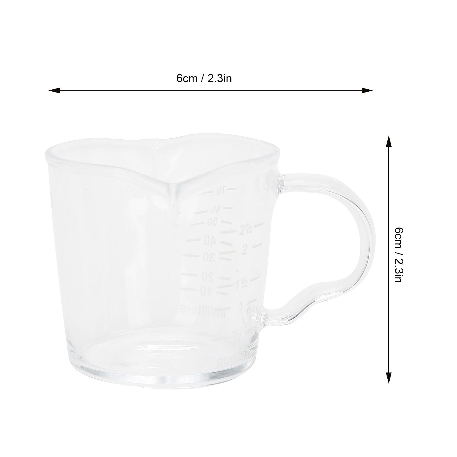 Coffee Cup with Double Spouts Scale Hand Made Borosilicate Glass Measuring Cup 70ml