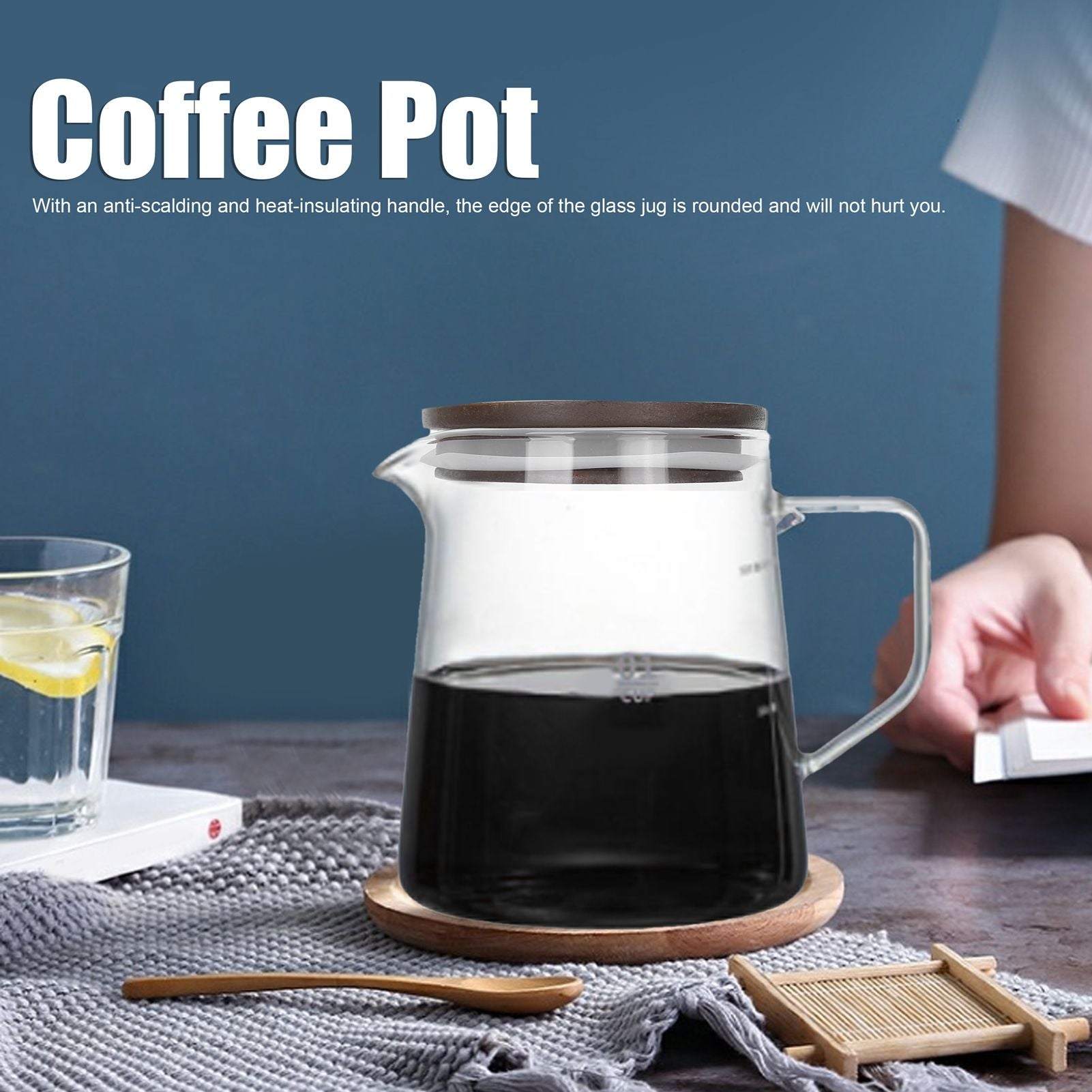 Coffee Pot with Lid HeatResistant Glass Heat Insulation Handle Kettle for Tea Milk Juice(300ml )