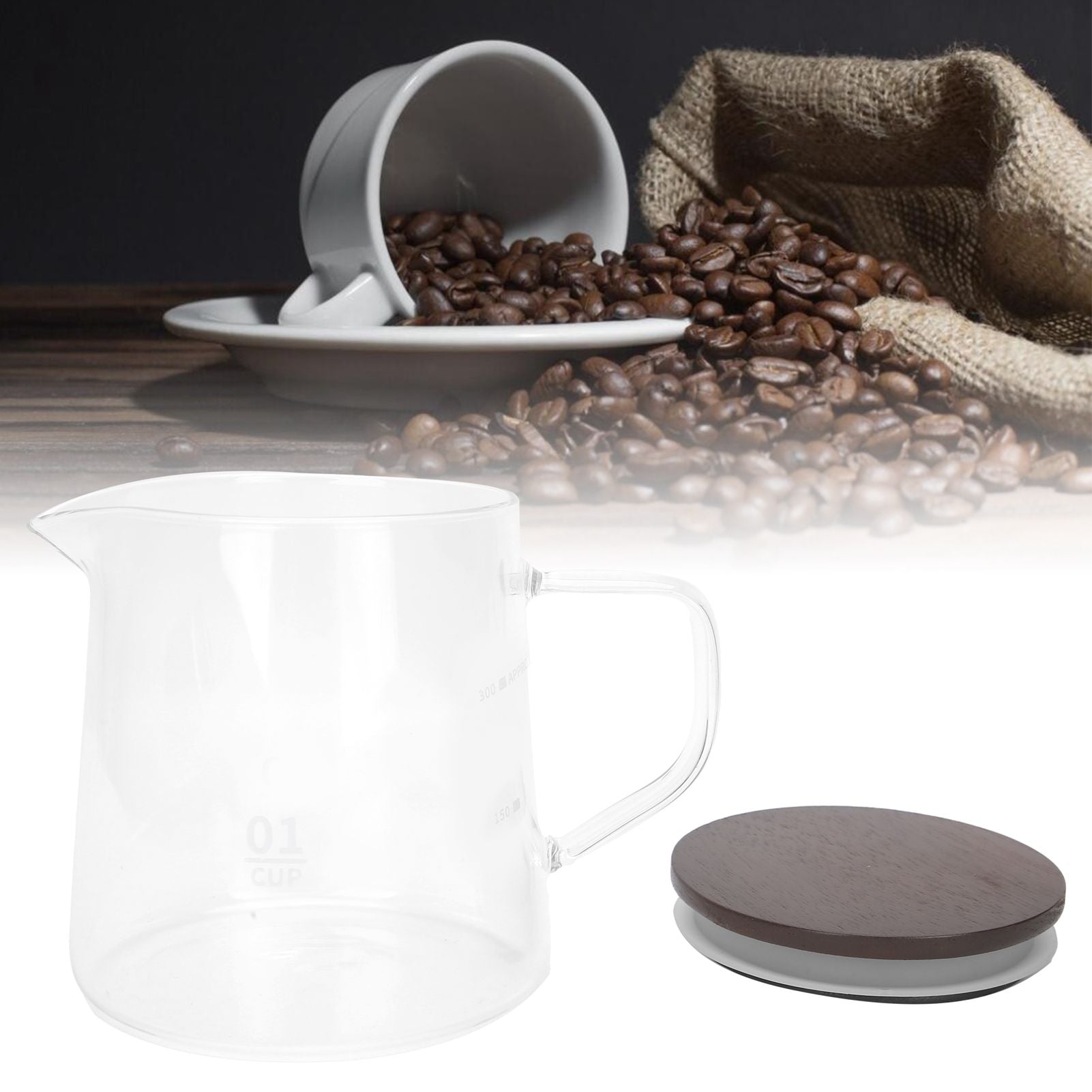 Coffee Pot with Lid HeatResistant Glass Heat Insulation Handle Kettle for Tea Milk Juice(300ml )