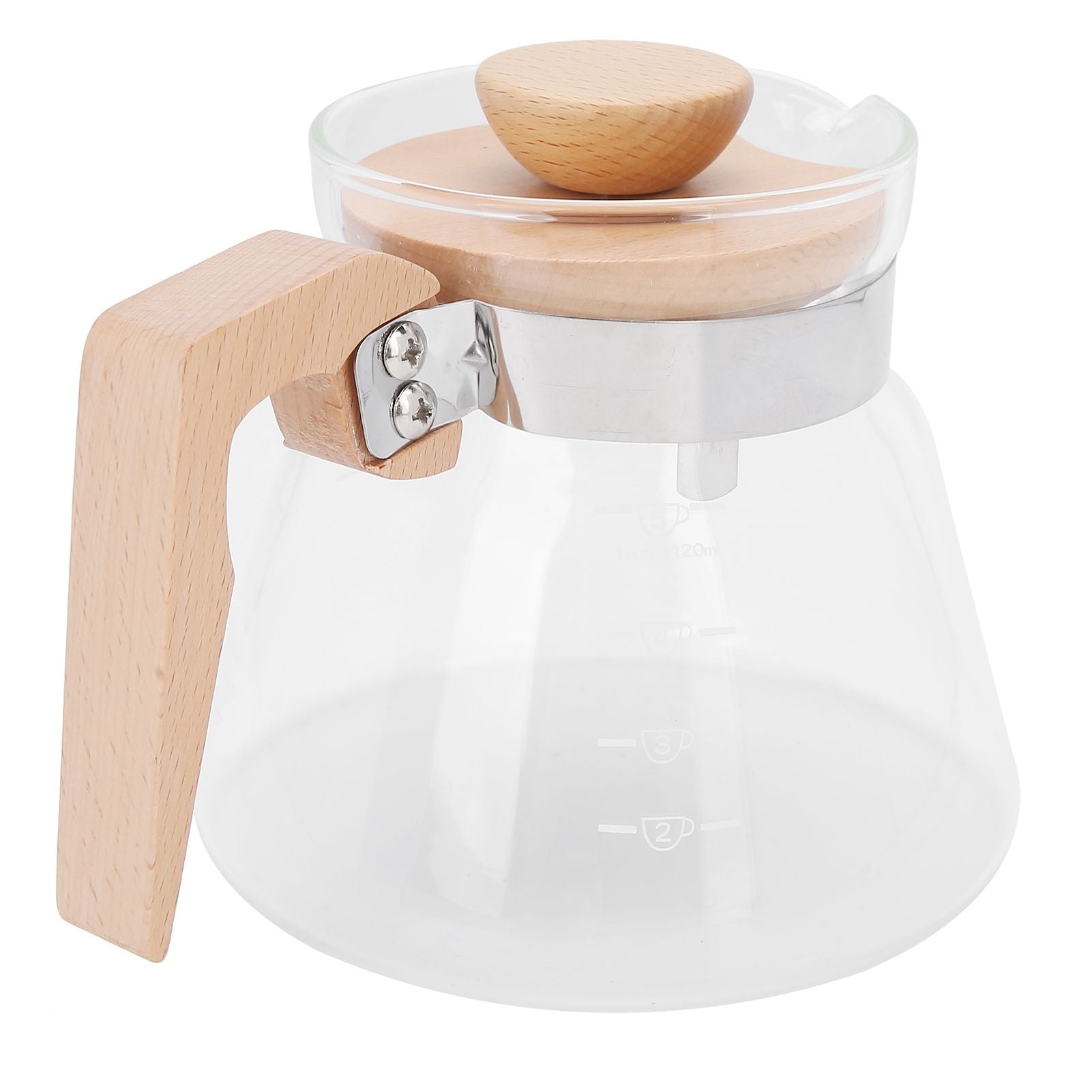 Pour Over Coffee Maker 600ml Glass Coffee Server Pot with Wooden Handle Lid for Home Office