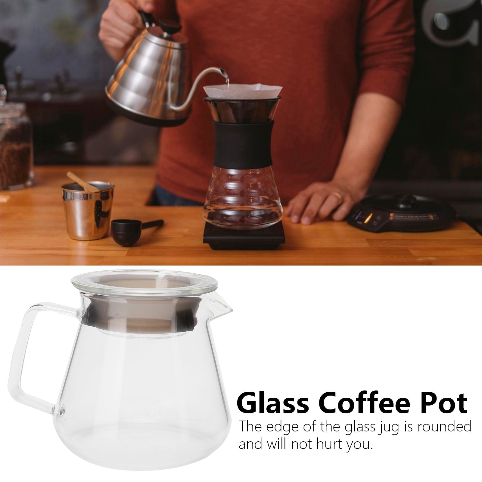 Glass Pour Over Coffee Maker Coffee Pot Kettle for Home Office Cafe Shop Supplies500ml