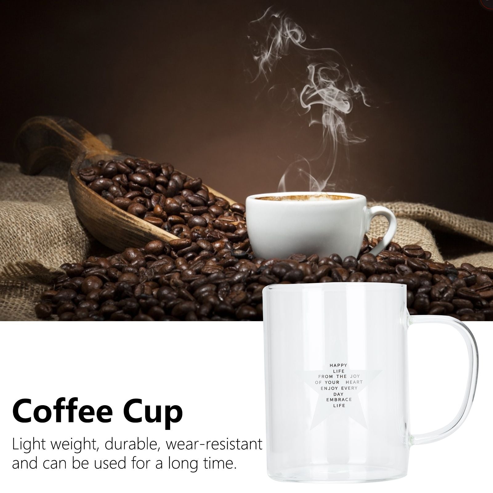 350ml Transparent Milk Cup Coffee Mug Tea Glass Drinkware with Handle for Kitchen Supplies(Five Pointed Star )